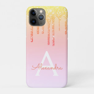 Orangengelbe Blende-Glitzer Monogramm Case-Mate iPhone Hülle