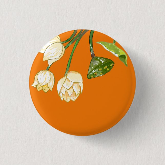 Orangengelbe Lotus Blume & Lotus Seedpod Button (Vorderseite)