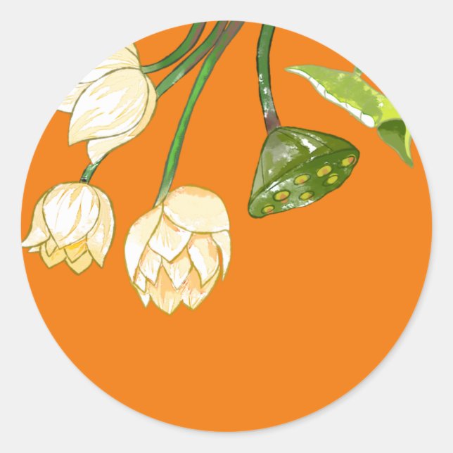 Orangengelbe Lotus Blume & Lotus Seedpod Runder Aufkleber (Vorderseite)