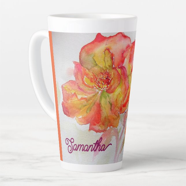 Orangengelbe Rose Aquarellmalerei Milchtasse (Linke Ecke)