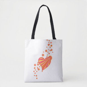 Orangengelbes Rosa Regenbogenherz mit Sternen Tasche