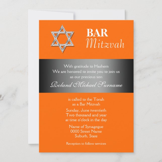 Orangengraue Bar mitzvah-Feierlichkeiten Einladung (Vorderseite)