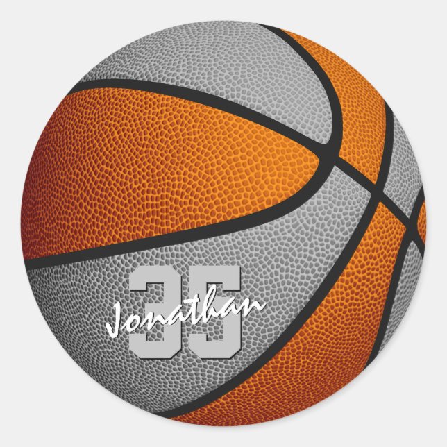 Orangengraue Jungs Basketballmannschaftsfarben Runder Aufkleber (Vorderseite)