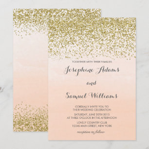 Orangenhochzeit mit Gold und Pfirsich Einladung