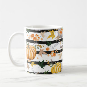 Orangenkürbis, Blume, Blätter, Streifen b Kaffeetasse