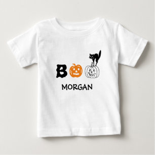 Orangenkürbis-individuelle Name Halloween Baby T-shirt