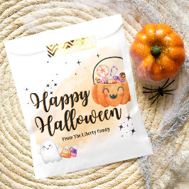 Orangenkürbis Wasserfarbenkinder tricksen oder gön Geschenktütchen