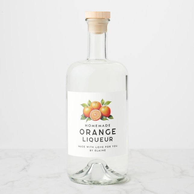 Orangenlikör mit Orangen und Blätter Alkoholflaschenetikett (Vorderseite)