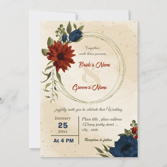 Orangenmarinade-Blume botanische Hochzeit Einladung (Vorderseite)