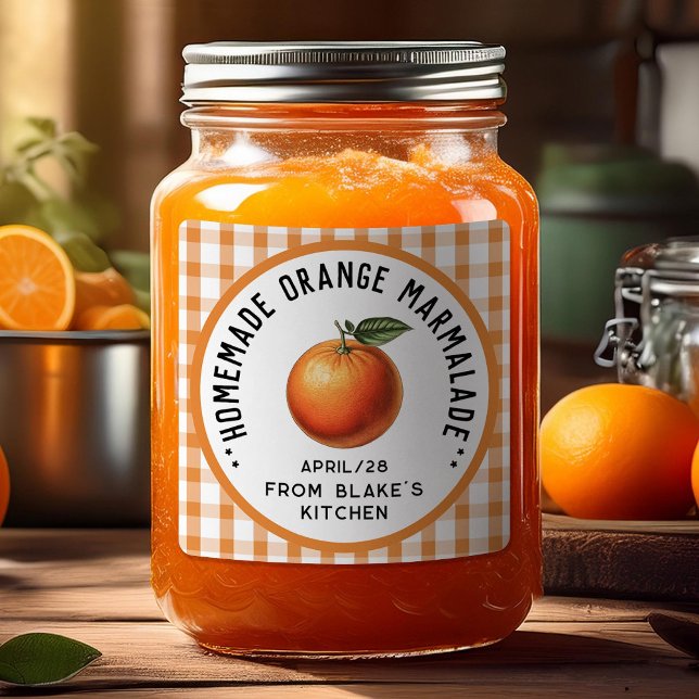 Orangenmarmelade mit karierten Mustern Quadratischer Aufkleber (Von Creator hochgeladen)