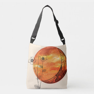 Orangenmond und Mohn-Blume Tragetaschen Mit Langen Trägern
