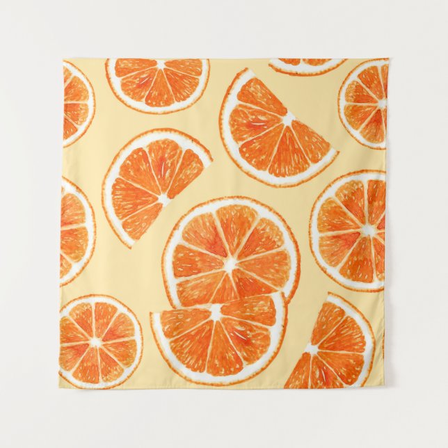 Orangenmuster Früchte, Diät Lebensmittel Aquarellf Wandteppich (Vorderseite)