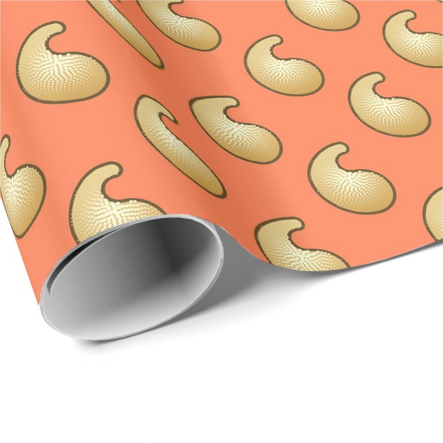 Orangenpaisley aus Gold und Korallen Geschenkpapier (Rolleneckpunkt)