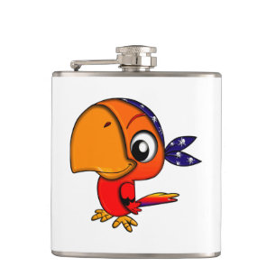 Orangenpapagei-Cartoon Flachmann