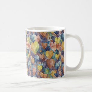 Orangenpinke, blaugelbe Herzen Kaffeetasse