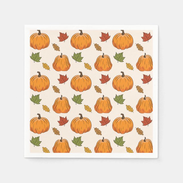 Orangenpumpen und Herbst-Herbstlaub-Muster Serviette (Vorderseite)