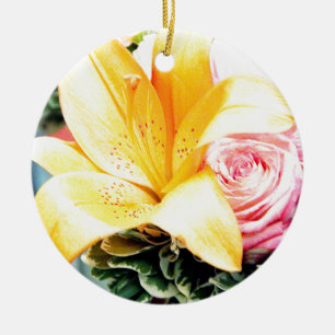 Orangenrosa Hochzeitsblumen - Rose der Lilie Keramik Ornament