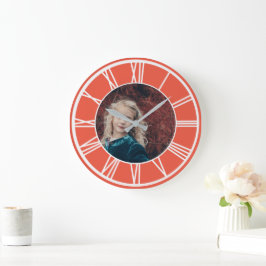 Orangenrot-weißes römisches Foto Große Wanduhr