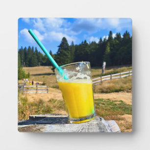 Orangensaft im Freien – Naturwald-Fotografie Fotoplatte