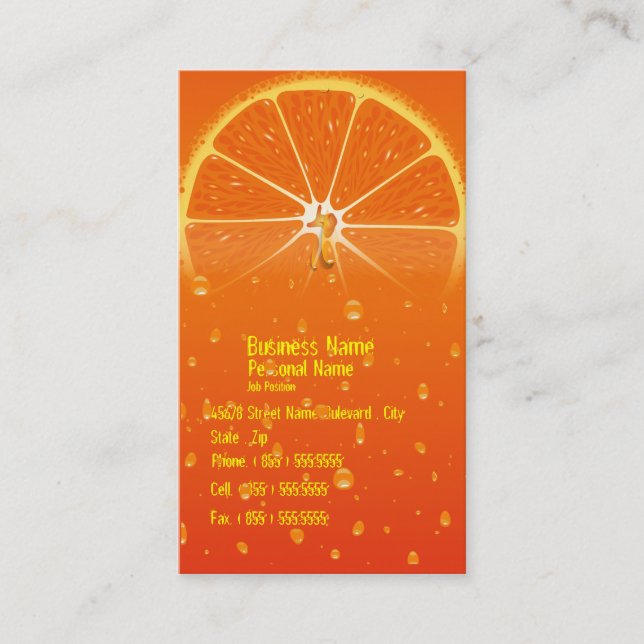 Orangensaft-saftige Tropfen Friuts Visitenkarte (Vorderseite)