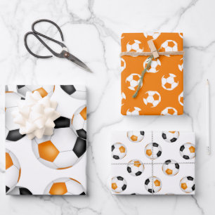 Orangenschwarze Mannschaftsfarben Fußball 3 pc-Var Geschenkpapier Set
