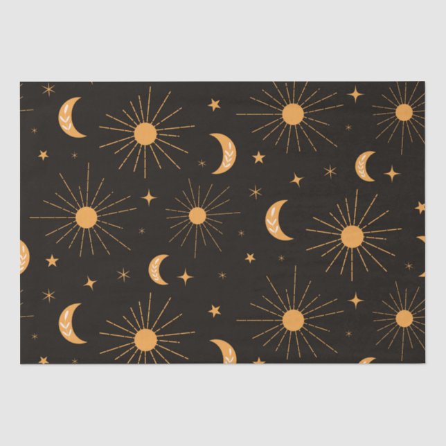 Orangensonne und Mondmuster Seidenpapier (Vorderseite)