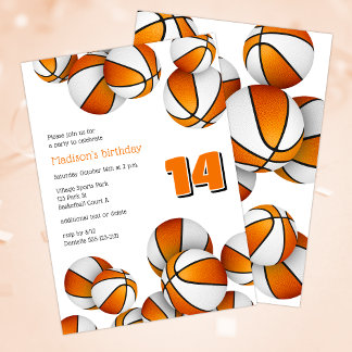 Orangenweiße Basketball-Mädchen zum Geburtstag Einladung
