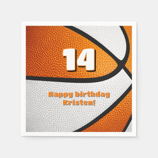 Orangenweiße Basketballmädchen Sportfeier Serviette (Vorderseite)