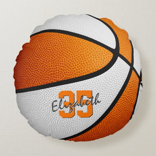 Orangenweiße Jungs sportliche Basketball-Girls Rundes Kissen (Vorderseite)
