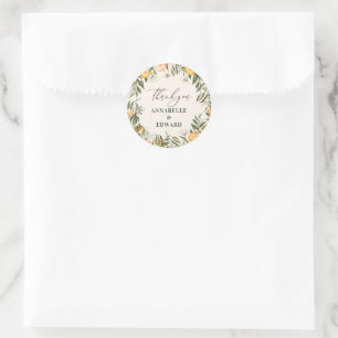 Orangenzitrus botanische Hochzeit danke Ihnen Runder Aufkleber