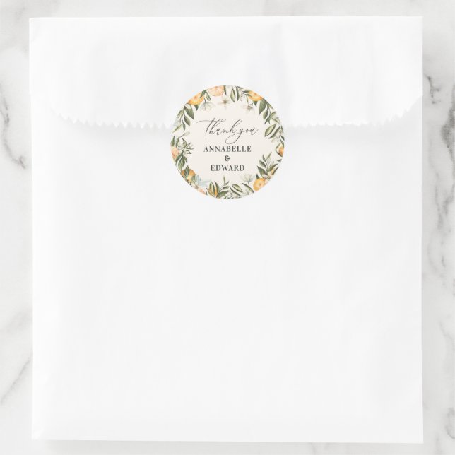 Orangenzitrus botanische Hochzeit danke Ihnen Runder Aufkleber (Tasche)