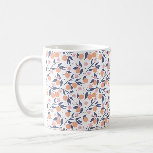 Orangenzitrus und blaue Blätter Tasse (Links)