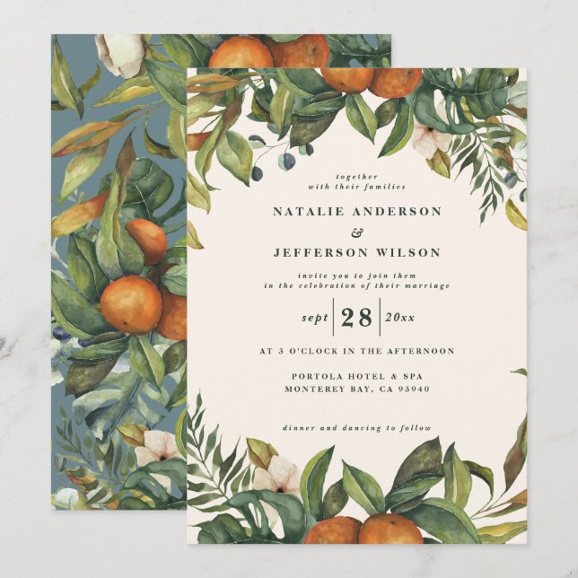 Orangenzitruskraut Botanische Hochzeit Einladung (Vorne/Hinten)