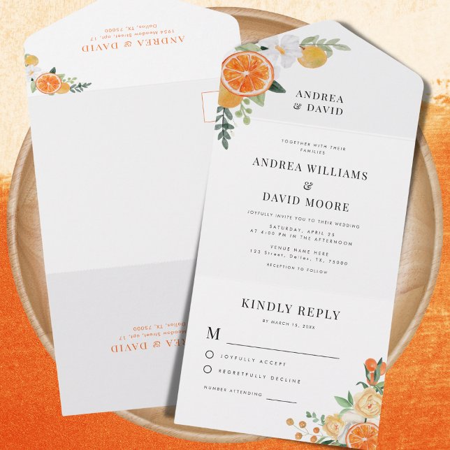 Orangenzitruszitrus florales Blossom Hochzeit All In One Einladung (Von Creator hochgeladen)
