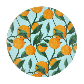 Orangenzweige, Vintager Zitrusdruck. Schneidebrett
