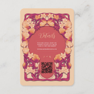Oranger Art Nouveau QR-Code Hochzeitseinlage Begleitkarte