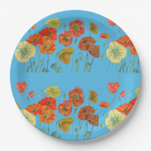 Oranger Blaue Mohnblumen-Muster-Papier-Party-Telle Pappteller