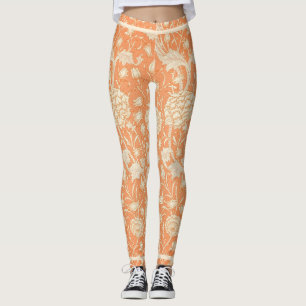 Oranger Blumendruck von William Morris Leggings