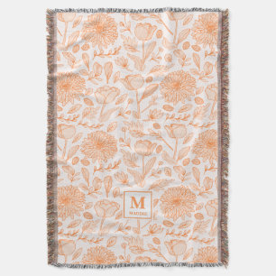 Oranger Blumenmonogramm-Wurfdecke Decke