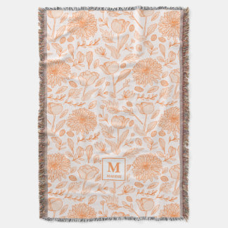 Oranger Blumenmonogramm-Wurfdecke Decke