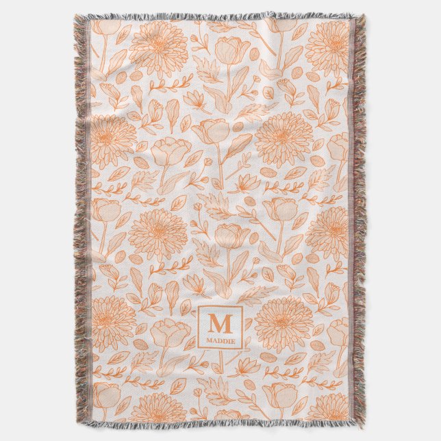 Oranger Blumenmonogramm-Wurfdecke Decke (Vorderseite Vertikal)