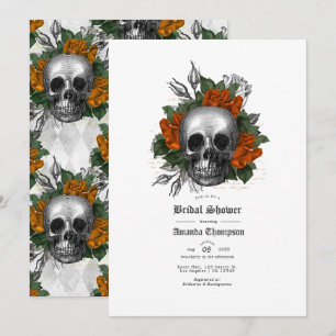 Oranger Blumenschädel Gothic Brautparty Einladung