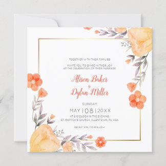 Oranger Blumiger Hochzeitseinladungskarte Einladung