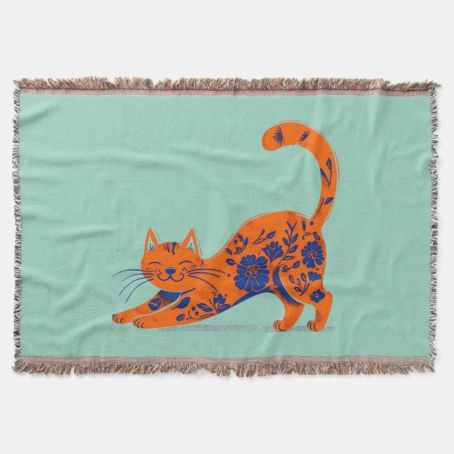 Oranger Blumiger Kater Decke (Vorderseite)