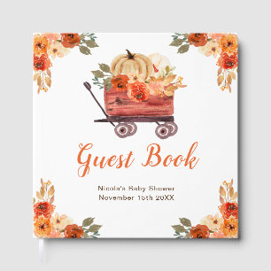 Oranger Blumiger Kürbiswagen Baby Shower Gästebuch