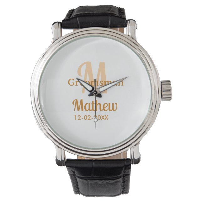 Oranger Brautführer-Name Buchstabe Datum männlich  Armbanduhr (Vorderseite)