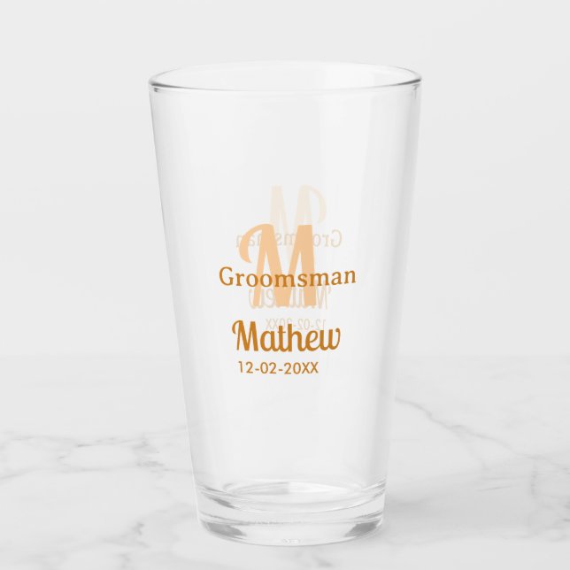 Oranger Brautführer-Name Buchstabe Datum männlich  Glas (Vorderseite)