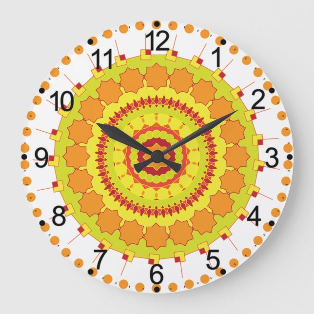 Oranger geometrischer Kreis-Mandala-70250 Große Wanduhr (Vorderseite)
