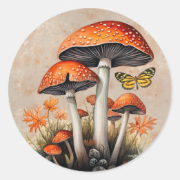 Oranger Herbstwaldpilze Runder Aufkleber