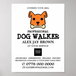 Oranger Hund mit Knochen, Werbung für Hunde Walker Poster